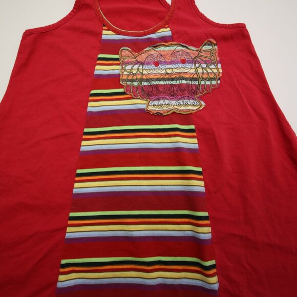 FARM Red Stripe Owl Embroidery Butterfly Racer Back Tank Top Womens M Red READ - Picture 7 of 16